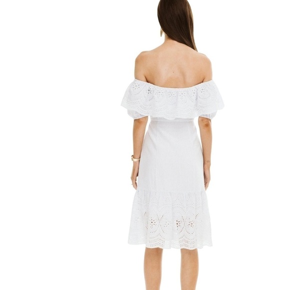 Astr The Label Off the Shoulder Alyssa Eyelet Dress Size Medium - Picture 3 of 12